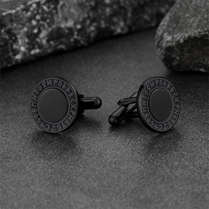 Men's Black Onyx Cufflinks with Viking Rune