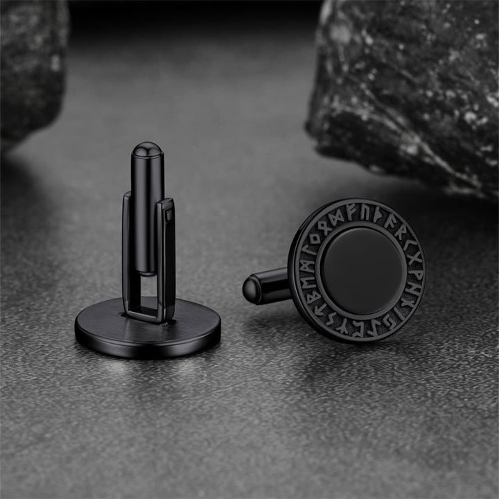 Men's Black Onyx Cufflinks with Viking Rune