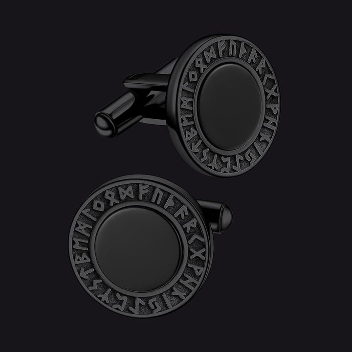 Men's Black Onyx Cufflinks with Viking Rune