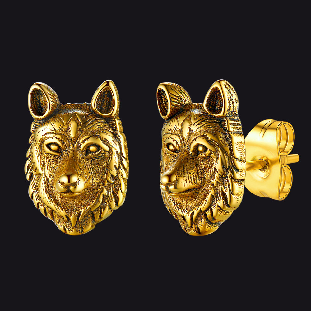 Norse Viking Wolf Stud Earrings For Men