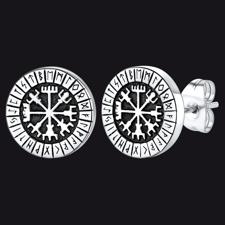 Norse Viking Compass Vegvisir Stud Earrings For Men