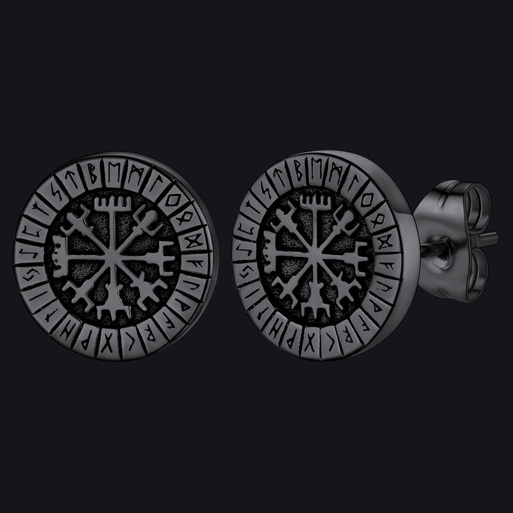 Norse Viking Compass Vegvisir Stud Earrings For Men