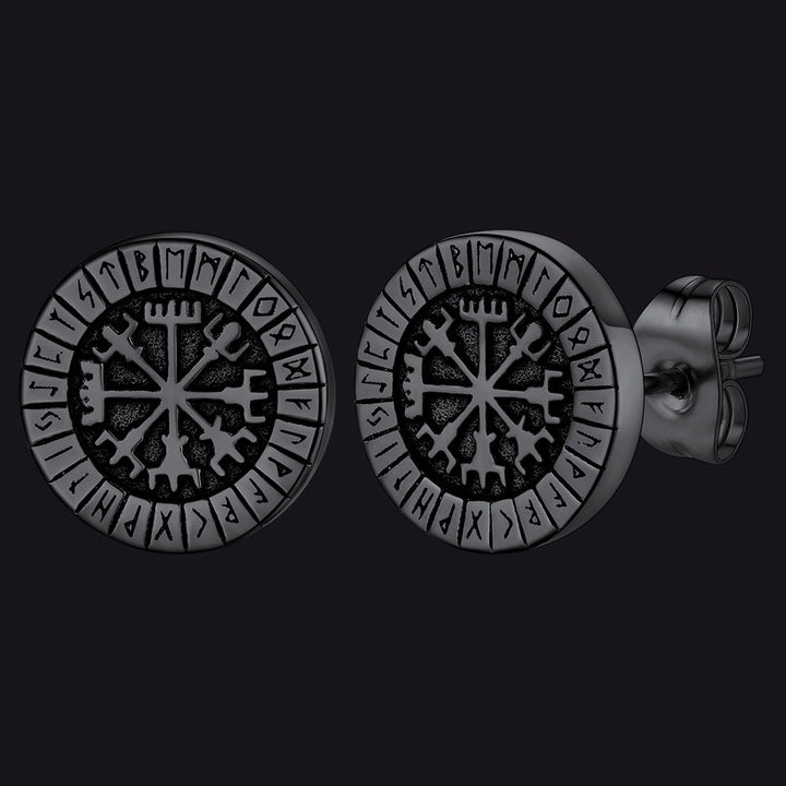 Norse Viking Compass Vegvisir Stud Earrings For Men