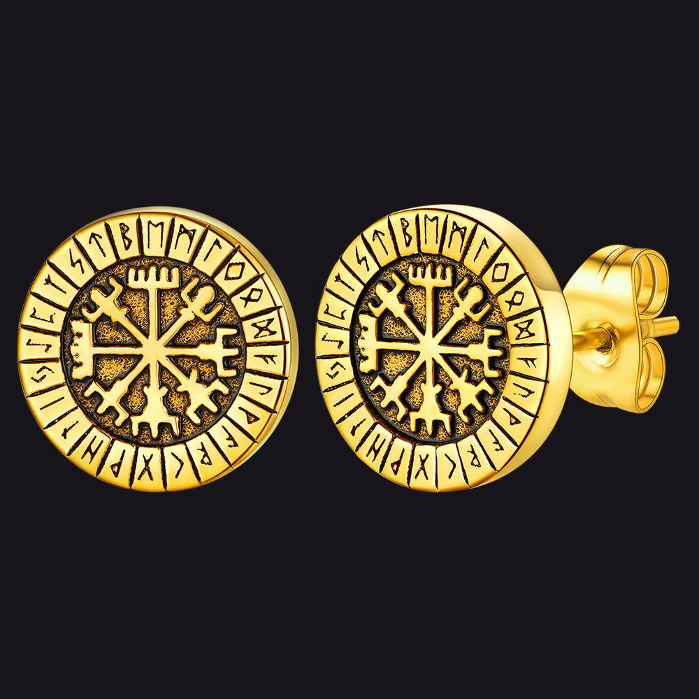 Norse Viking Compass Vegvisir Stud Earrings For Men