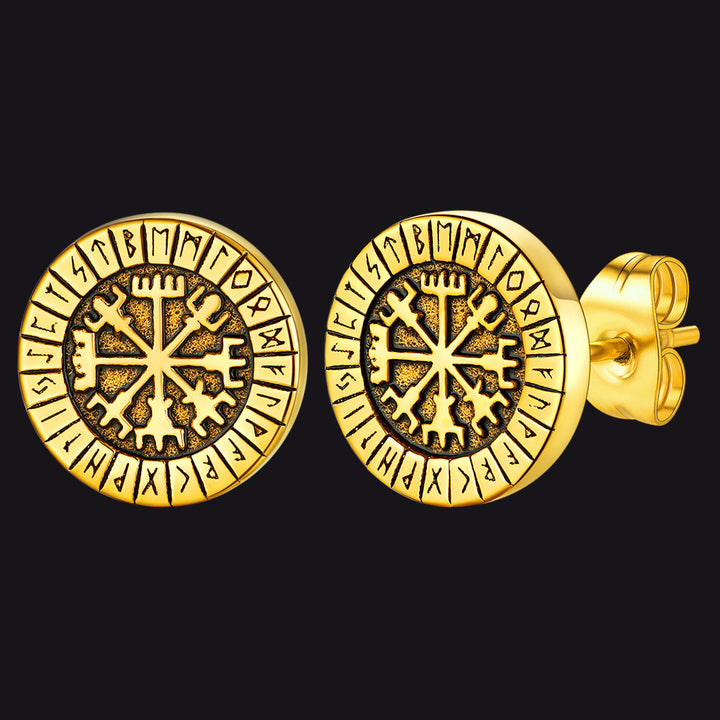 Norse Viking Compass Vegvisir Stud Earrings For Men