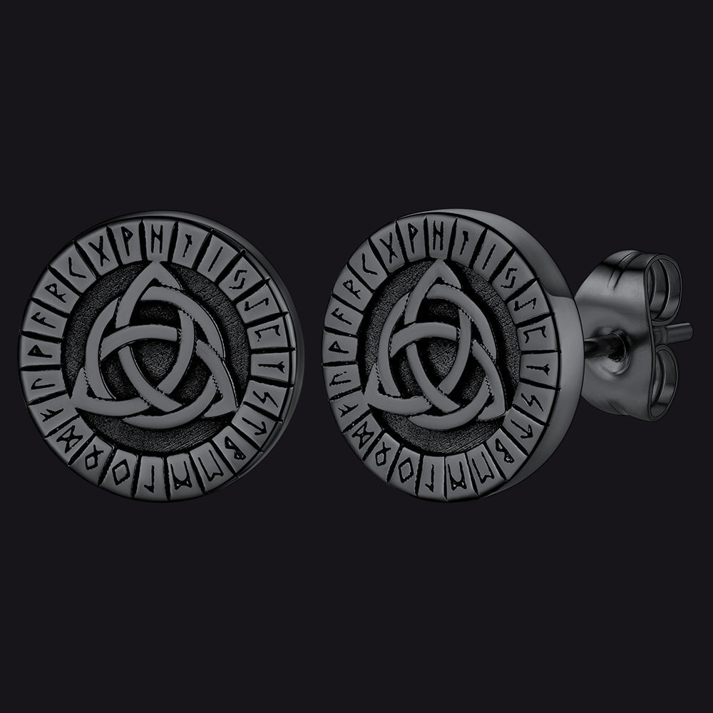 Viking Celtic Knot With Rune Stud Earrings for Men