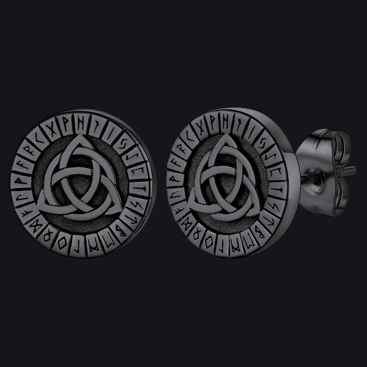 Viking Celtic Knot With Rune Stud Earrings for Men