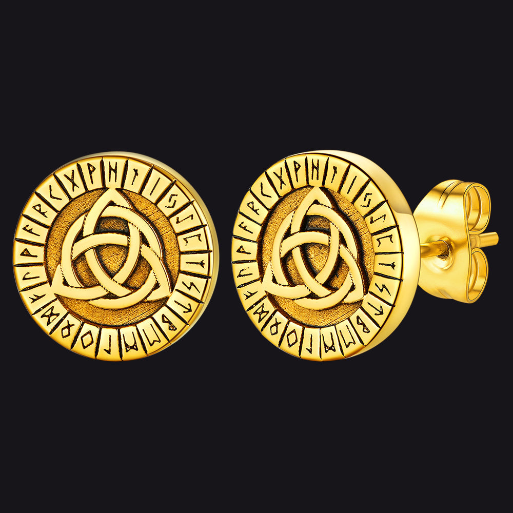 Viking Celtic Knot With Rune Stud Earrings for Men