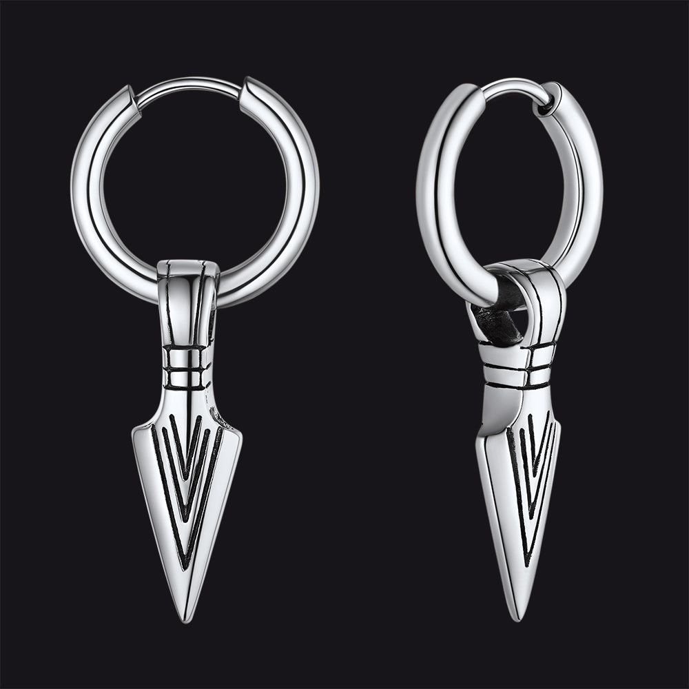Viking Earrings for Men – Arrowhead Spear Gungnir Drop Hoop Earrings