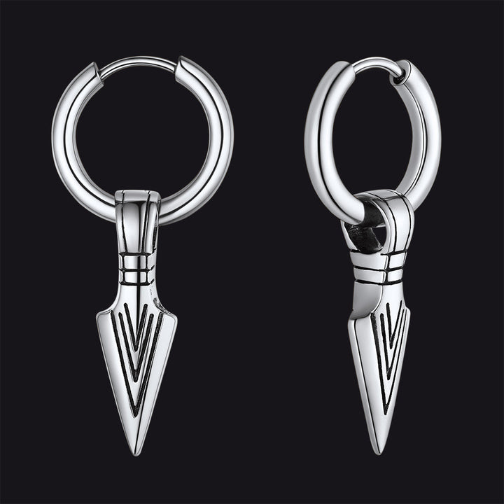 Viking Earrings for Men – Arrowhead Spear Gungnir Drop Hoop Earrings