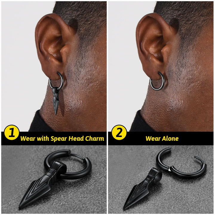 Viking Earrings for Men – Arrowhead Spear Gungnir Drop Hoop Earrings