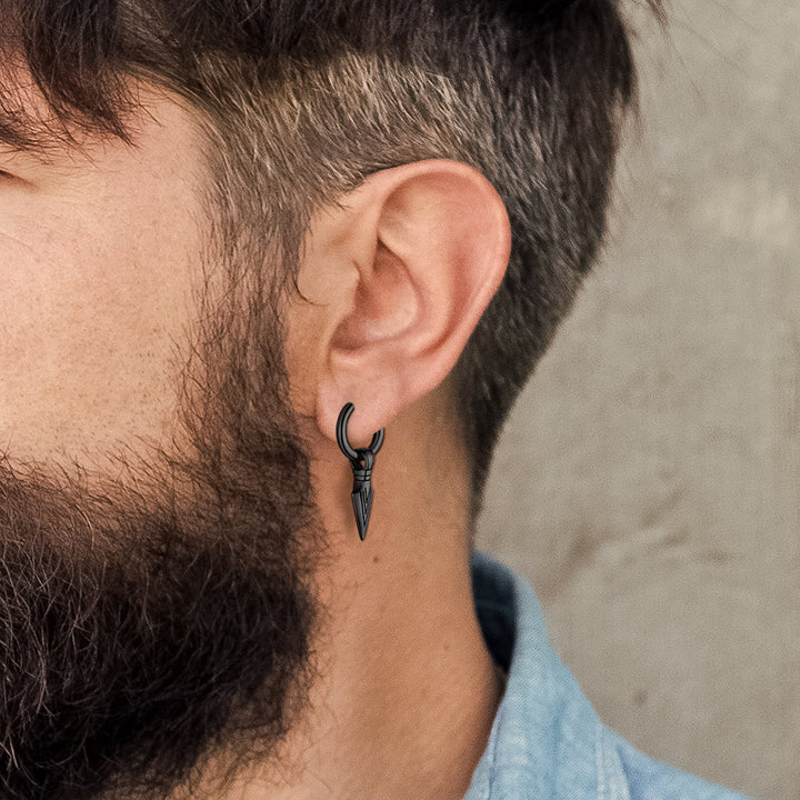 Viking Earrings for Men – Arrowhead Spear Gungnir Drop Hoop Earrings