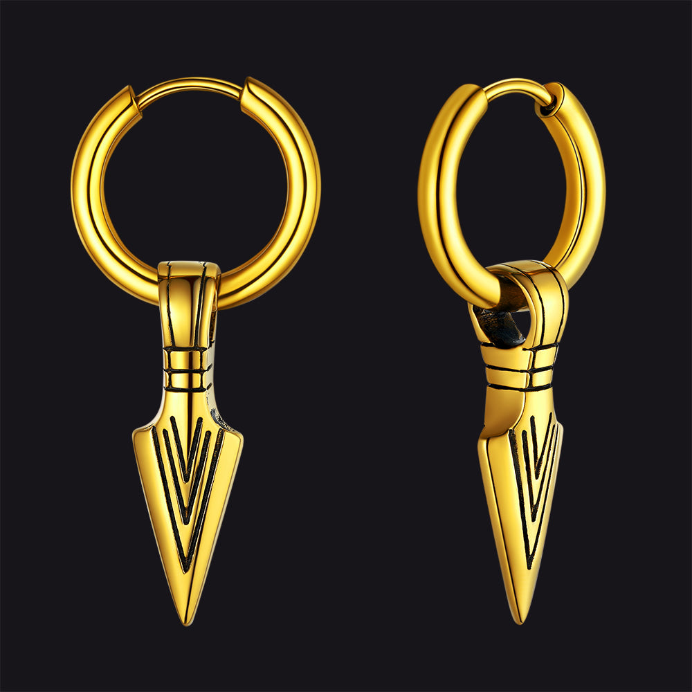 Viking Earrings for Men – Arrowhead Spear Gungnir Drop Hoop Earrings