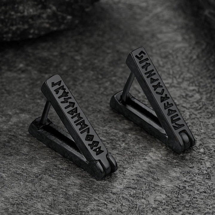 Triangle Huggie Hoop Earrings with Viking Runes For Men