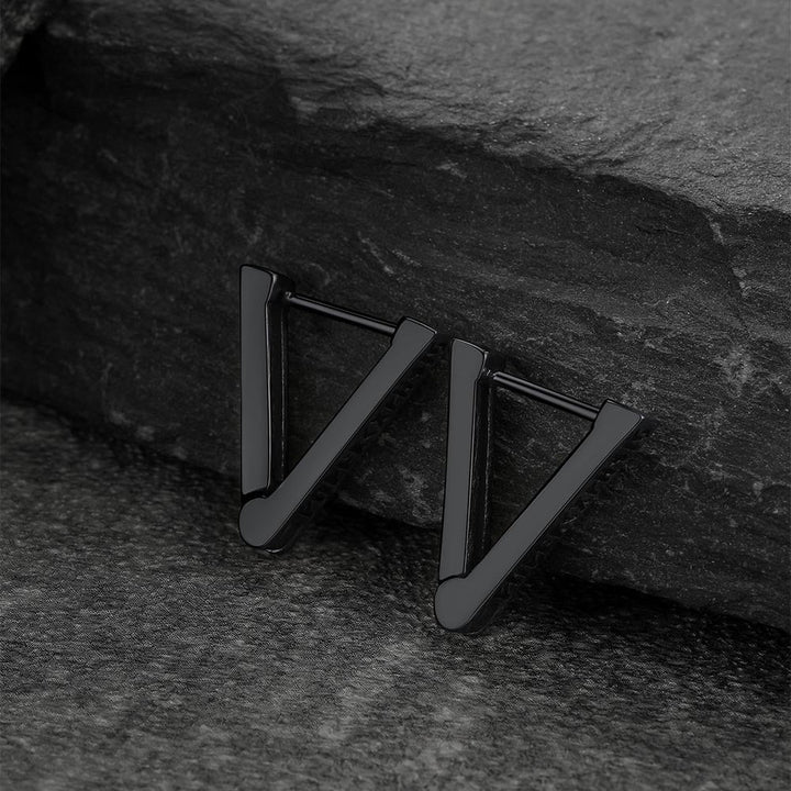 Triangle Huggie Hoop Earrings with Viking Runes For Men