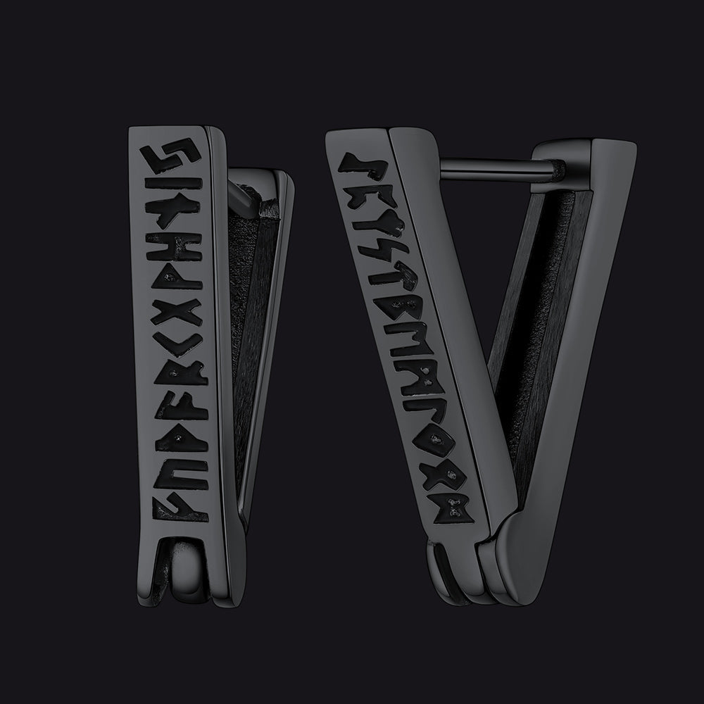 Triangle Huggie Hoop Earrings with Viking Runes For Men