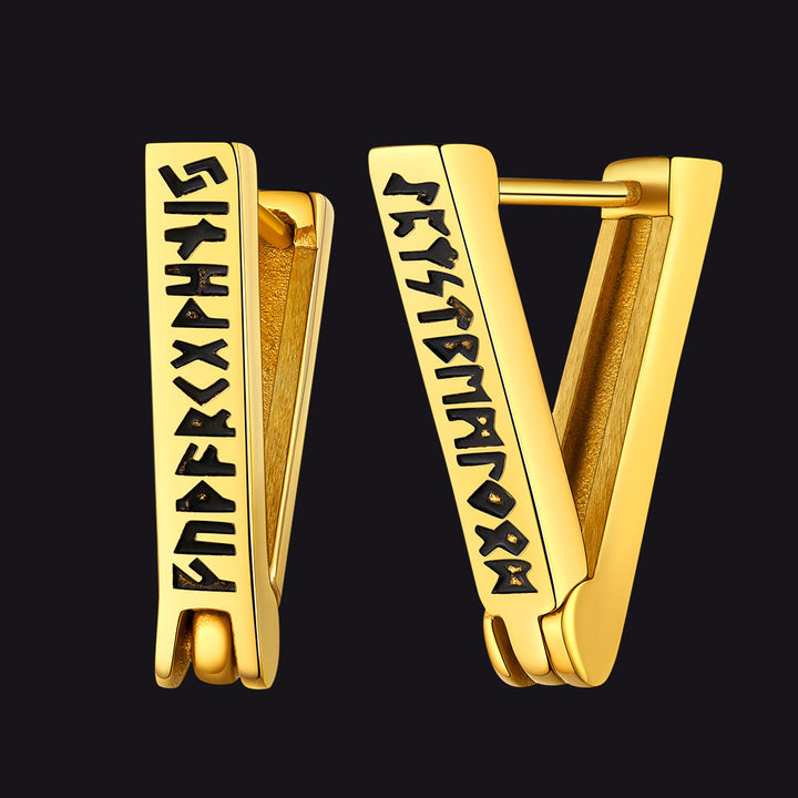 Norse Viking Runes Hoop Huggie Earrings For Men Women