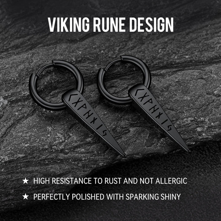 Norse Viking Runes Dangle Hoop Earrings For Men