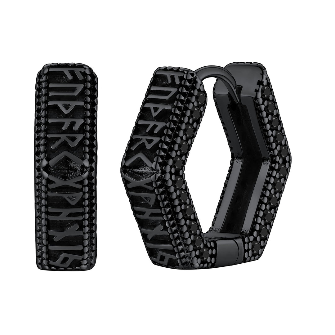 Viking Runes Hexagon Huggie Hoop Earrings for Men
