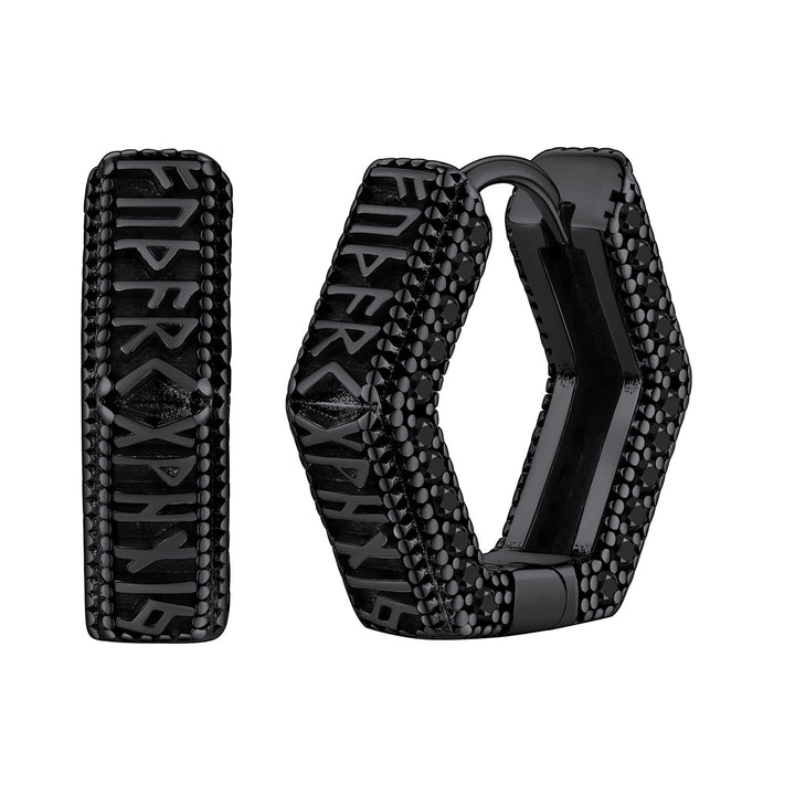 Viking Runes Hexagon Huggie Hoop Earrings for Men