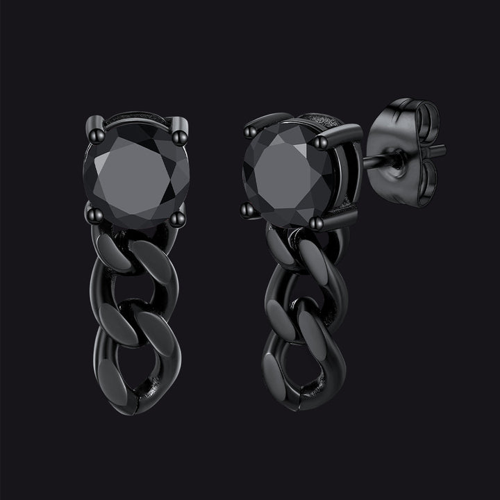 Black Cubic Zirconia Chain Link Dangle Stud Earrings for Men