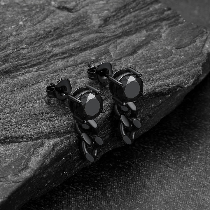 Black Cubic Zirconia Chain Link Dangle Stud Earrings for Men