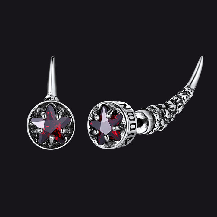 Viking Rune Fang Stud Earrings for Men – Nordic Star CZ Earrings
