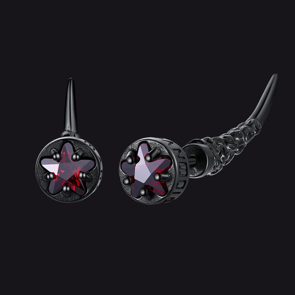 Viking Rune Fang Stud Earrings for Men – Nordic Star CZ Earrings