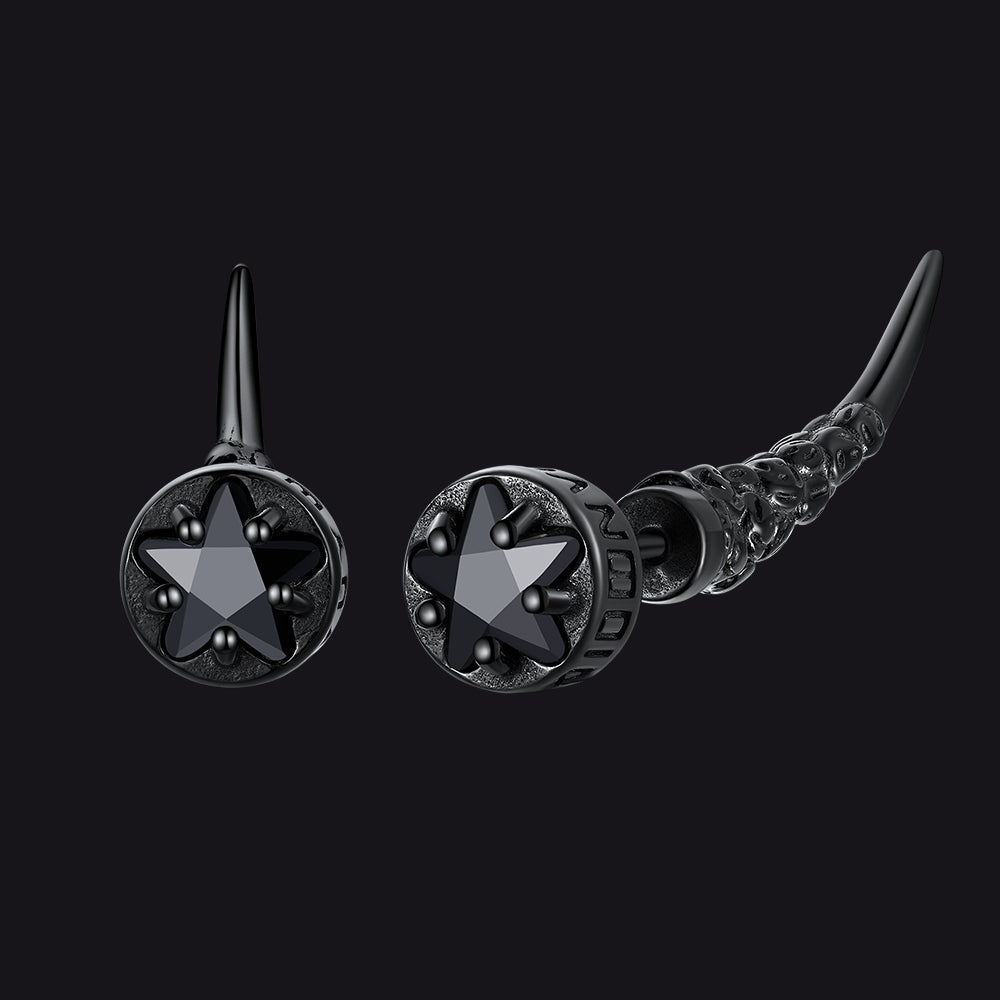 Viking Rune Fang Stud Earrings for Men – Nordic Star CZ Earrings