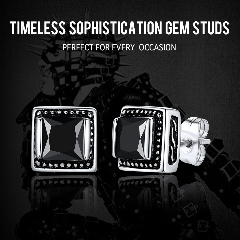 Stainless Steel Square Diamond Stud Earrings for Men