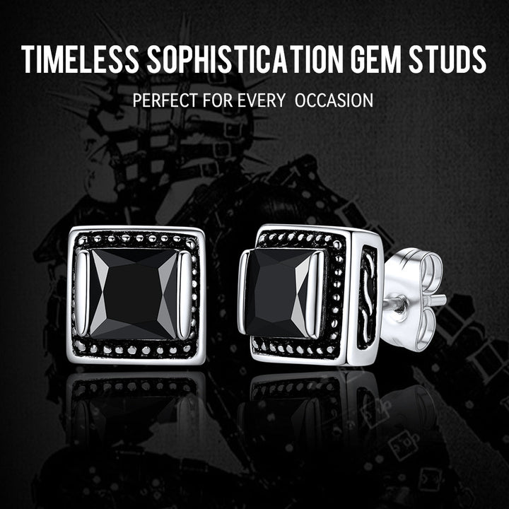 Stainless Steel Square Diamond Stud Earrings for Men