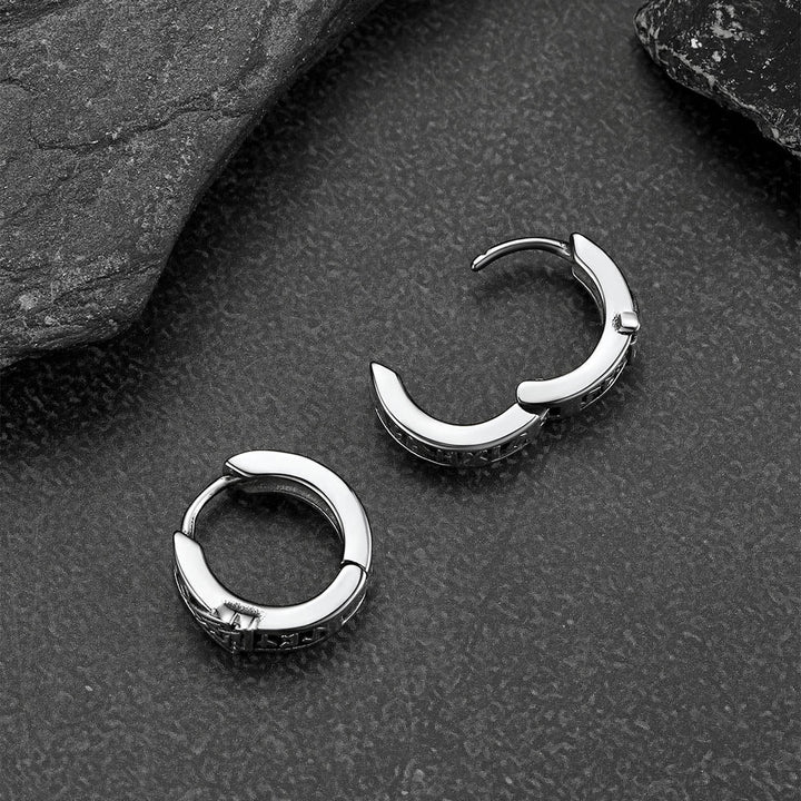 Viking Valknut Hoop Earrings with Rune for Men Stainless Steel