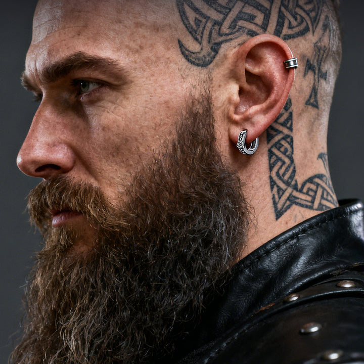 Viking Valknut Hoop Earrings with Rune for Men Stainless Steel