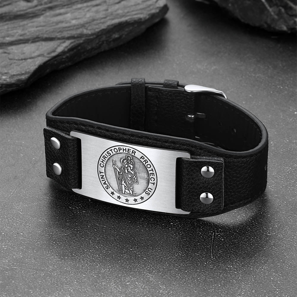 Flash Sale Saint Floriant PU Cuff Bracelet Leather Wristband for Men