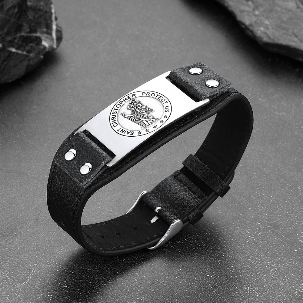 Flash Sale Saint Floriant PU Cuff Bracelet Leather Wristband for Men