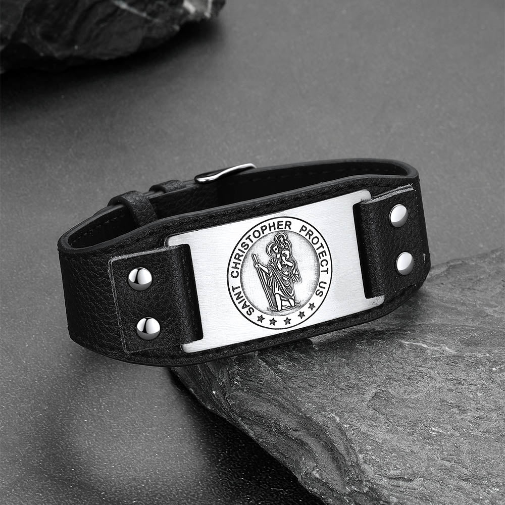Flash Sale Saint Floriant PU Cuff Bracelet Leather Wristband for Men