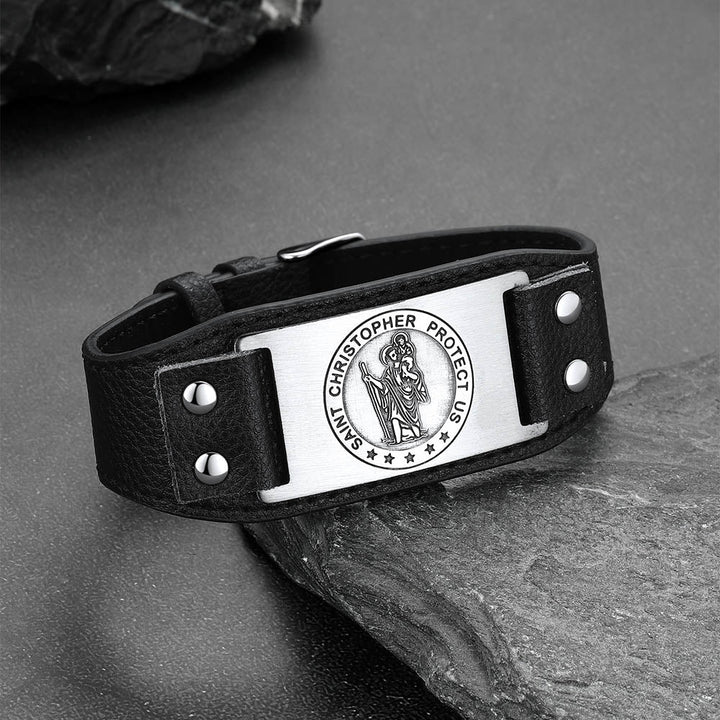 Flash Sale Saint Floriant PU Cuff Bracelet Leather Wristband for Men