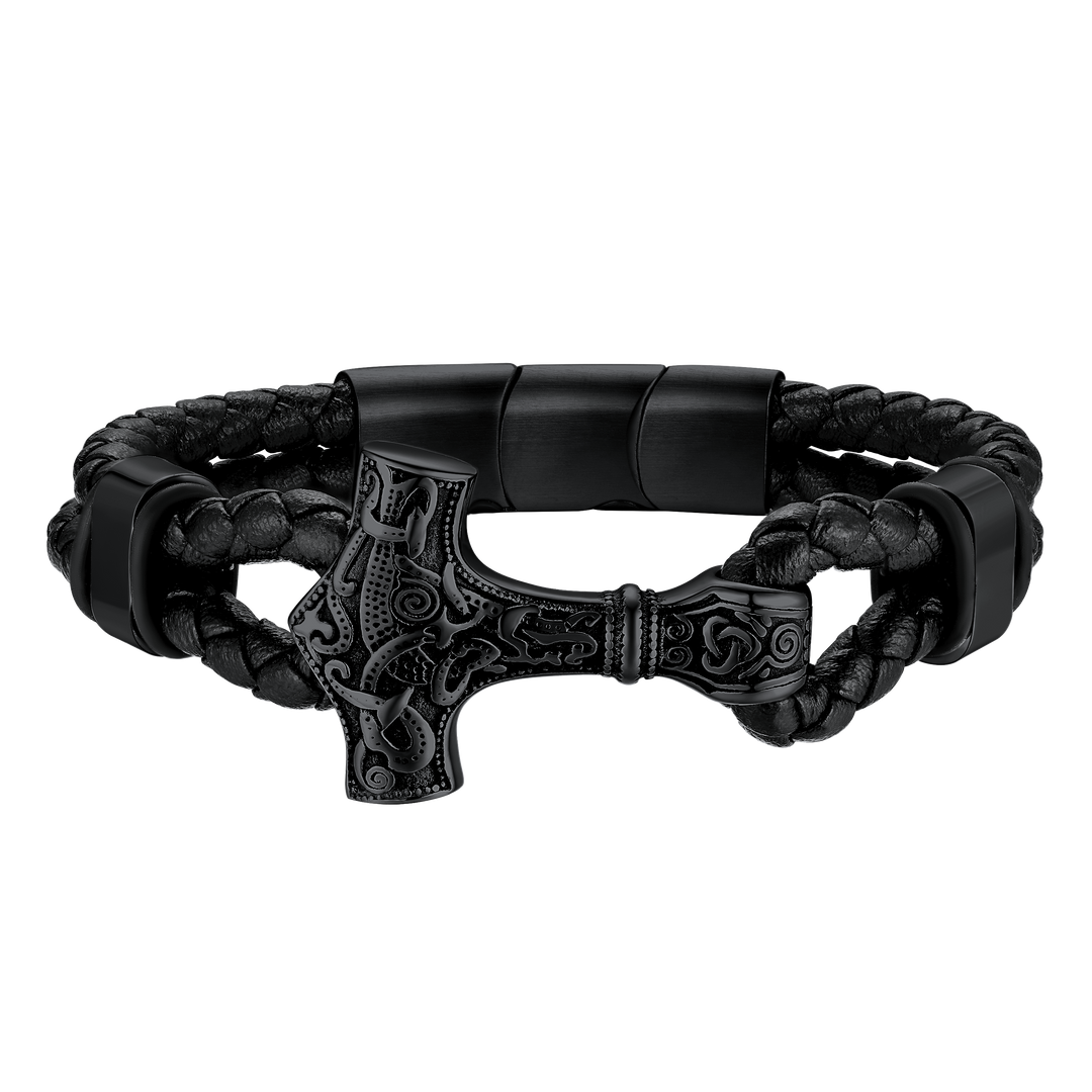 Viking Thor's Hammer Mjolnir Braided Leather Bracelet Gift For Men