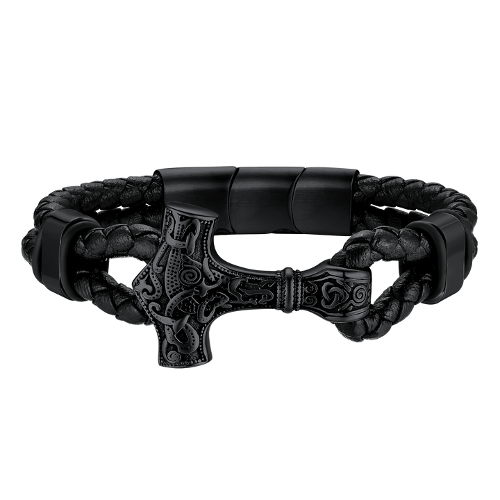 Viking Thor's Hammer Mjolnir Braided Leather Bracelet Gift For Men