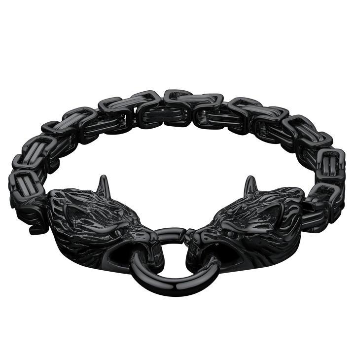 Viking Wolf Head Chain Bracelet Cuff Bangle Gift for Men