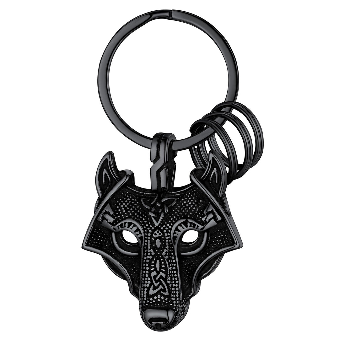 Viking Wolf Head Keychain Amulet for Men