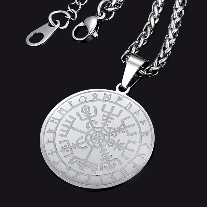 Viking Compass Coin Vegvisir Necklace With Rune