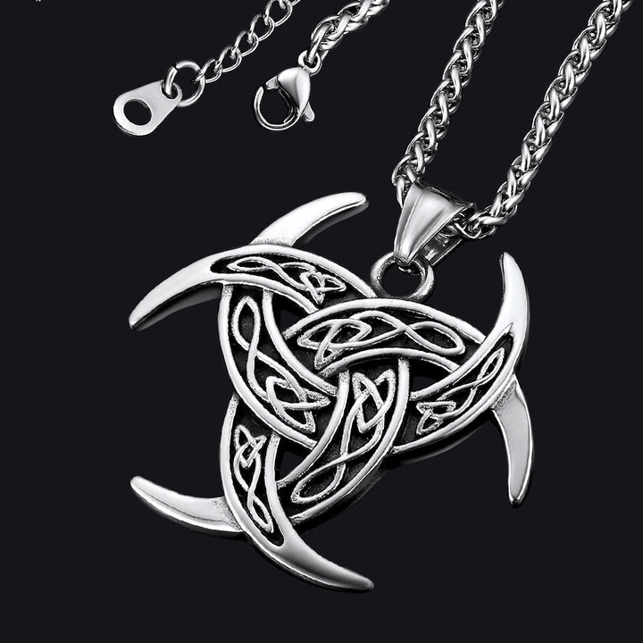 Viking Triple Horn of Odin Necklace Crescent Triquetra Charm Amuelt for Men