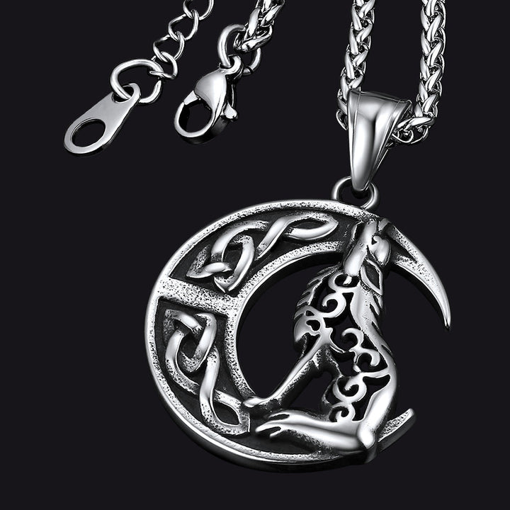 Viking Celtic Crescent Moon Wolf Necklace Pendant For Men