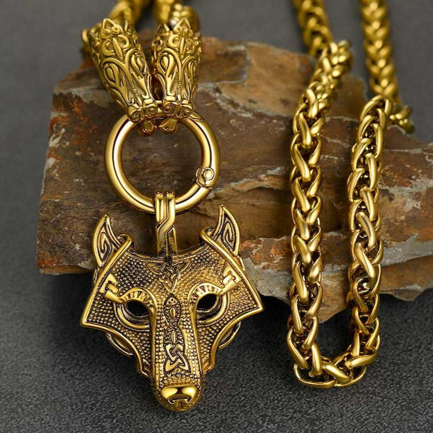 Viking Wolf Pendant Necklace With Wolf Rope Chain For Men