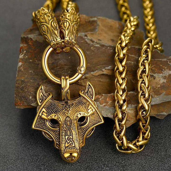 Viking Wolf Pendant Necklace With Wolf Rope Chain For Men