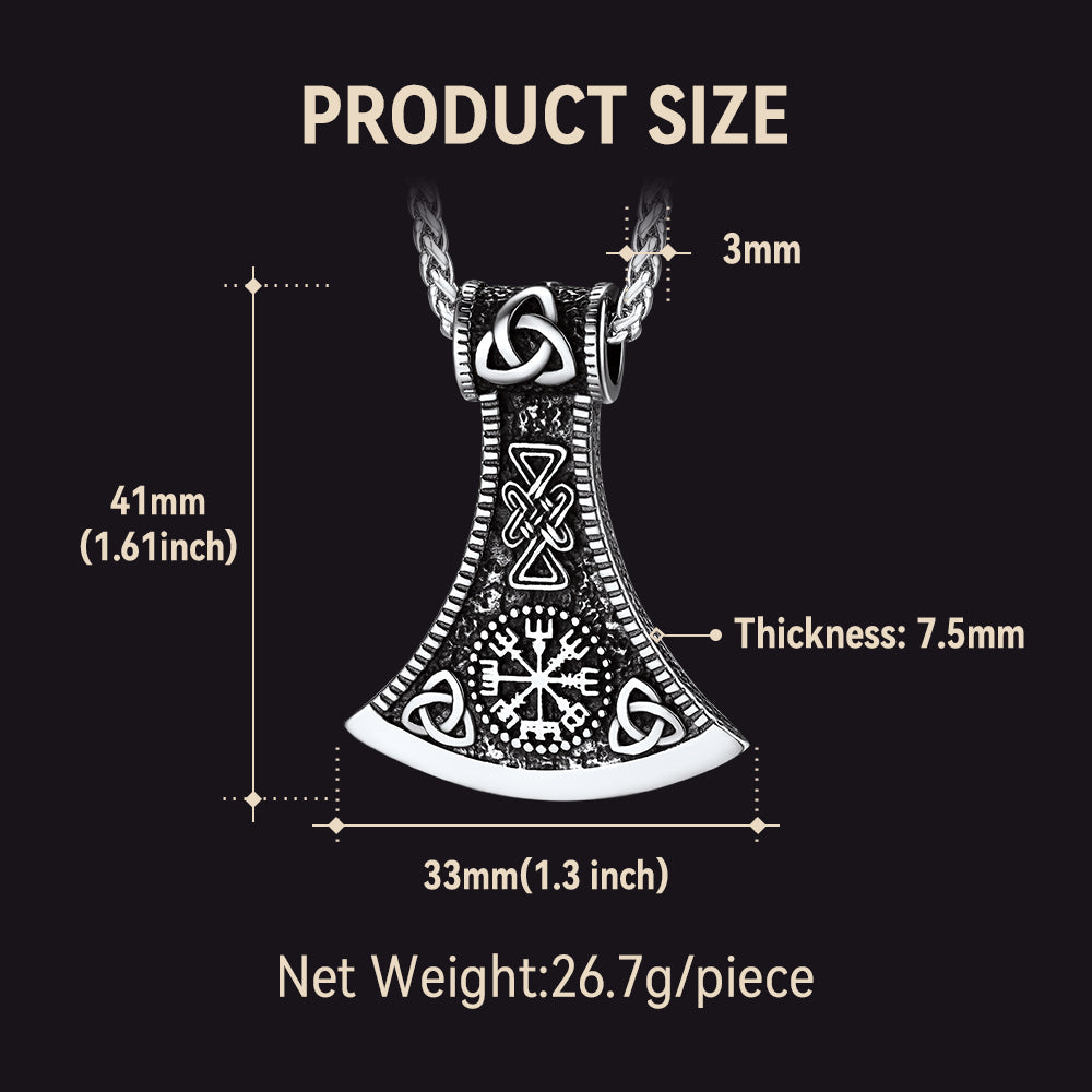 Battle Axe Viking Pendant Necklace with Compass For Men