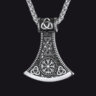 Battle Axe Viking Pendant Necklace with Compass For Men 1