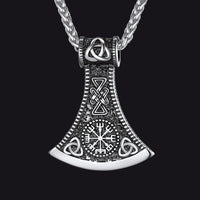 Battle Axe Viking Pendant Necklace with Compass For Men