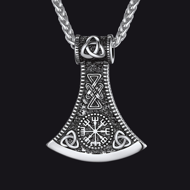 Battle Axe Viking Pendant Necklace with Compass For Men